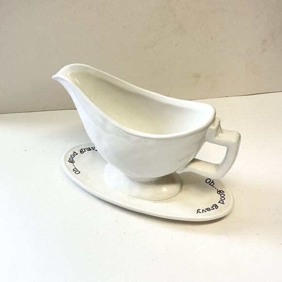 MUD PIE Gravy Boat White Serving Bowl One Pc Dish And Pour Phrase Oh Good Gravy - Picture 1 of 8